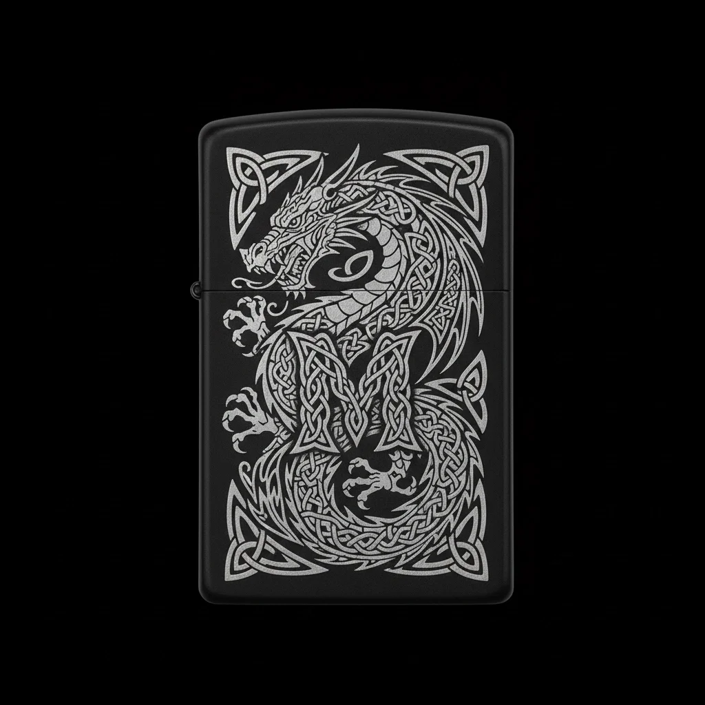 Zippo Ejderha Figürlü M Harfli Tasarım - V48