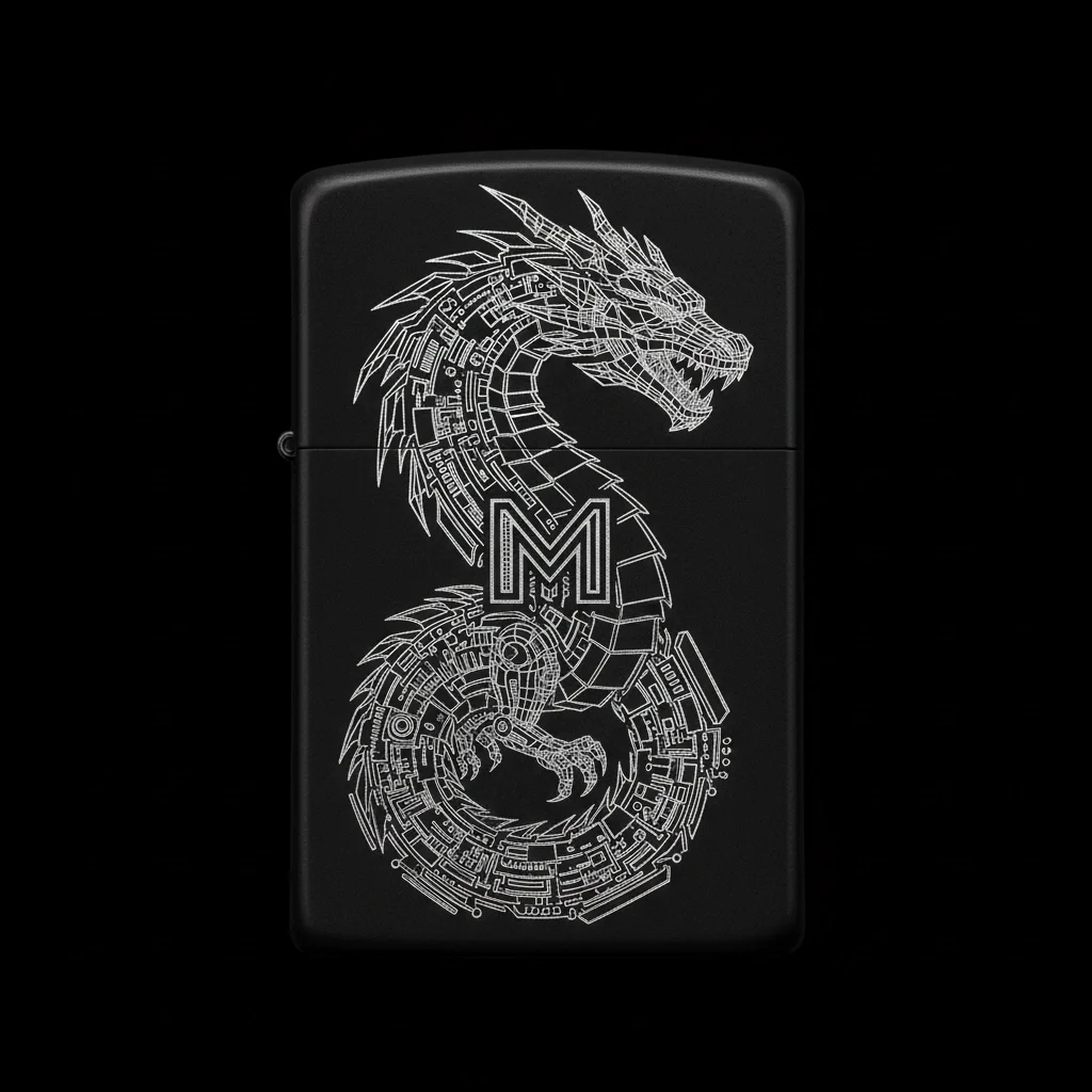 Zippo Ejderha Figürlü M Harfli Tasarım - V49