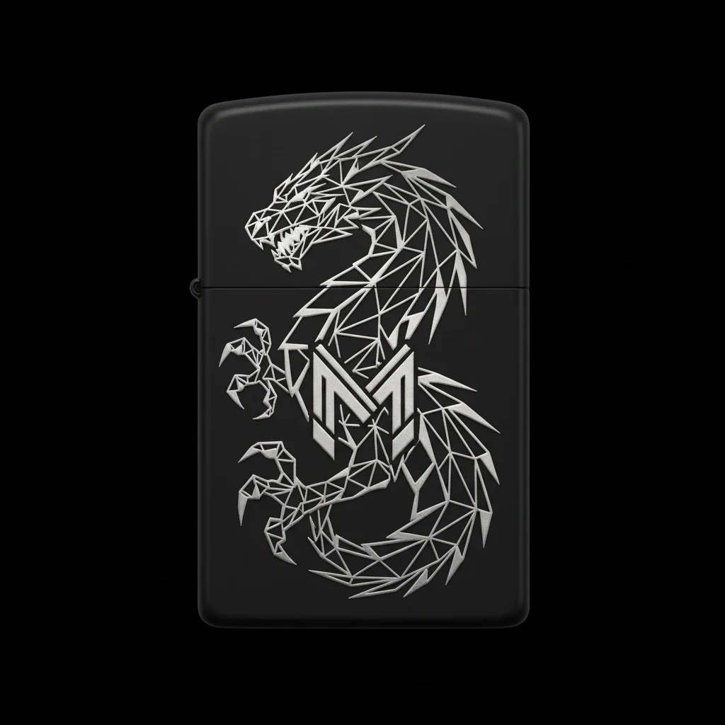 Zippo Ejderha Figürlü M Harfli Tasarım - V5