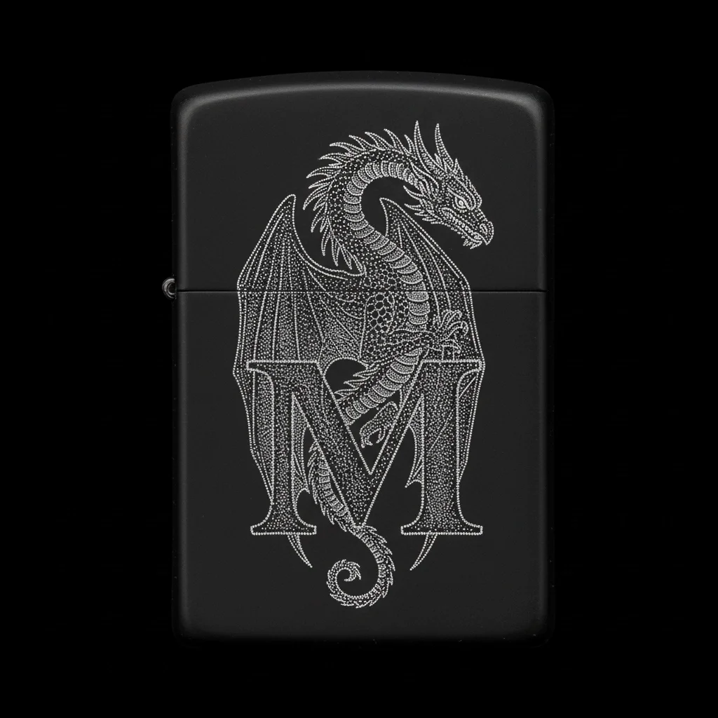 Zippo Ejderha Figürlü M Harfli Tasarım - V51