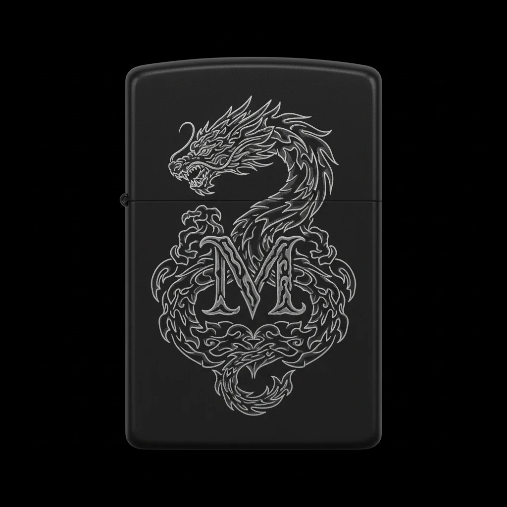 Zippo Ejderha Figürlü M Harfli Tasarım - V52