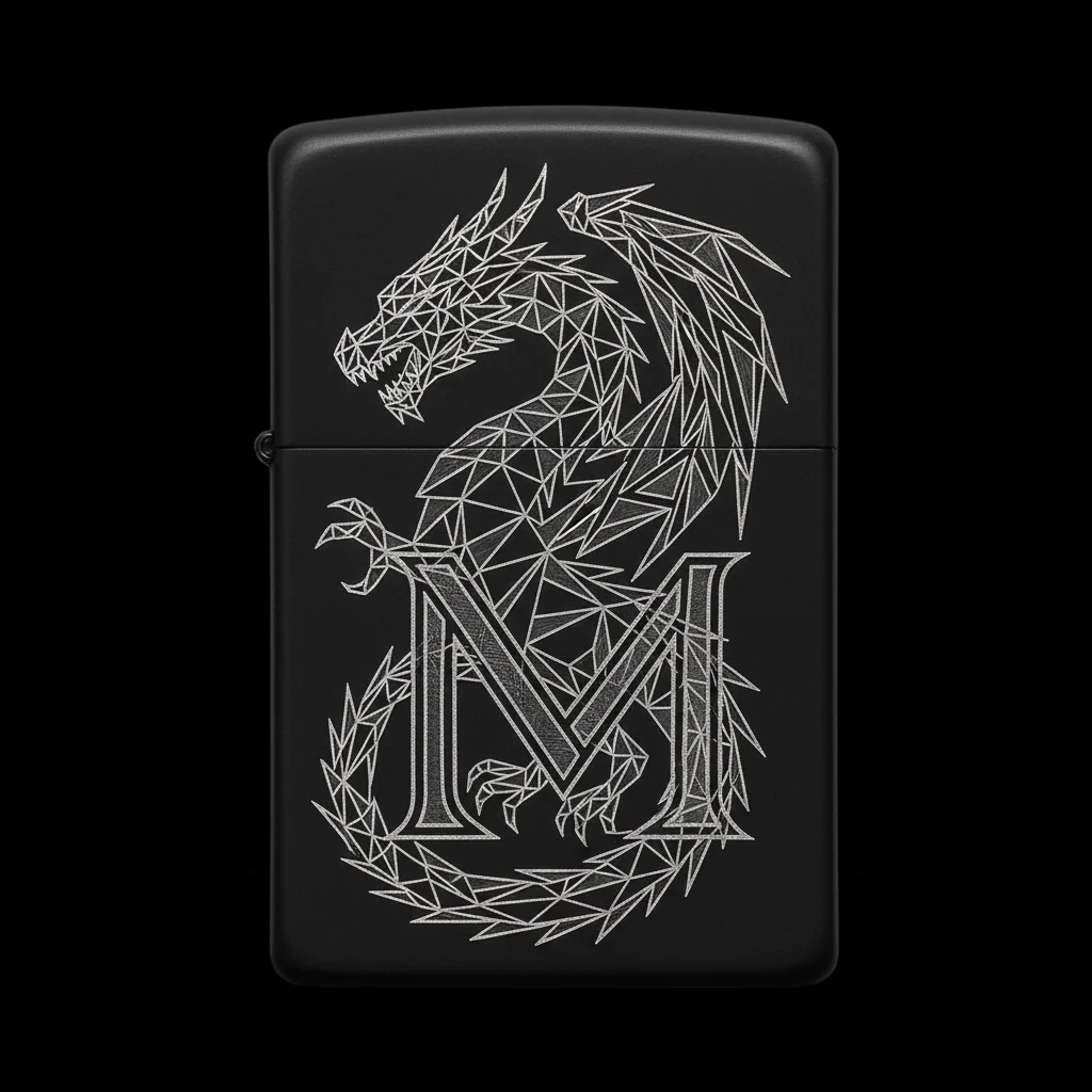 Zippo Ejderha Figürlü M Harfli Tasarım - V54