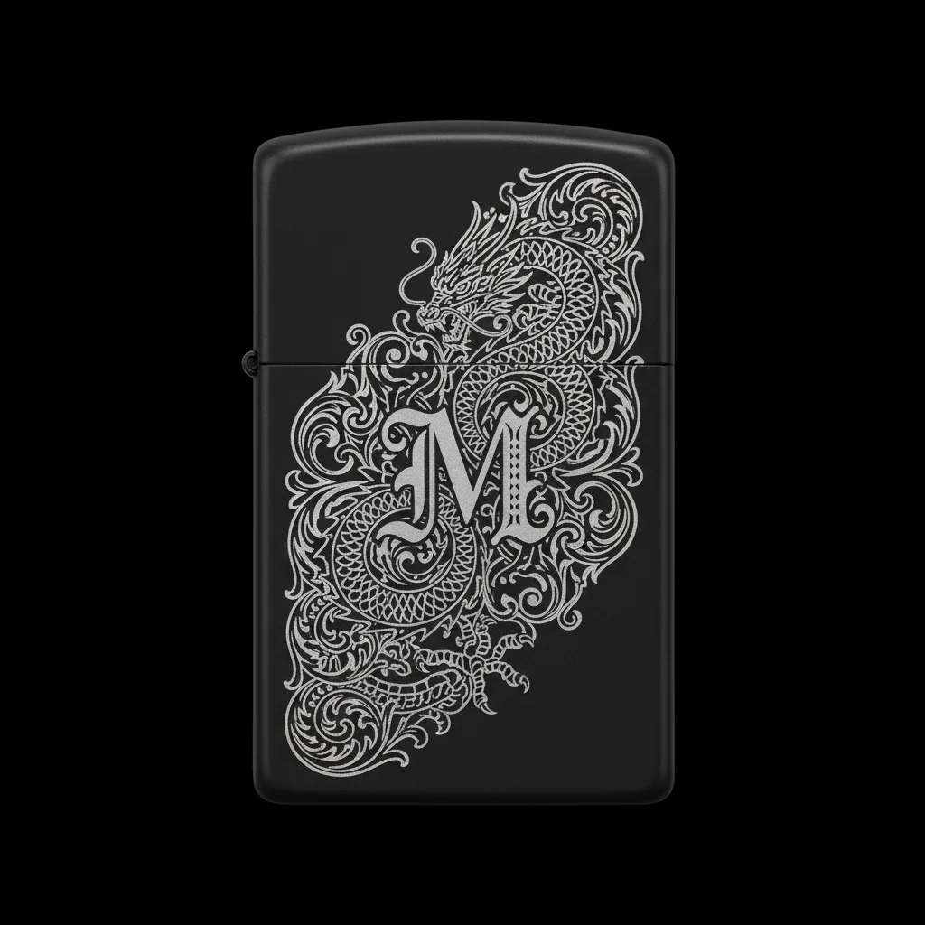 Zippo Ejderha Figürlü M Harfli Tasarım - V55