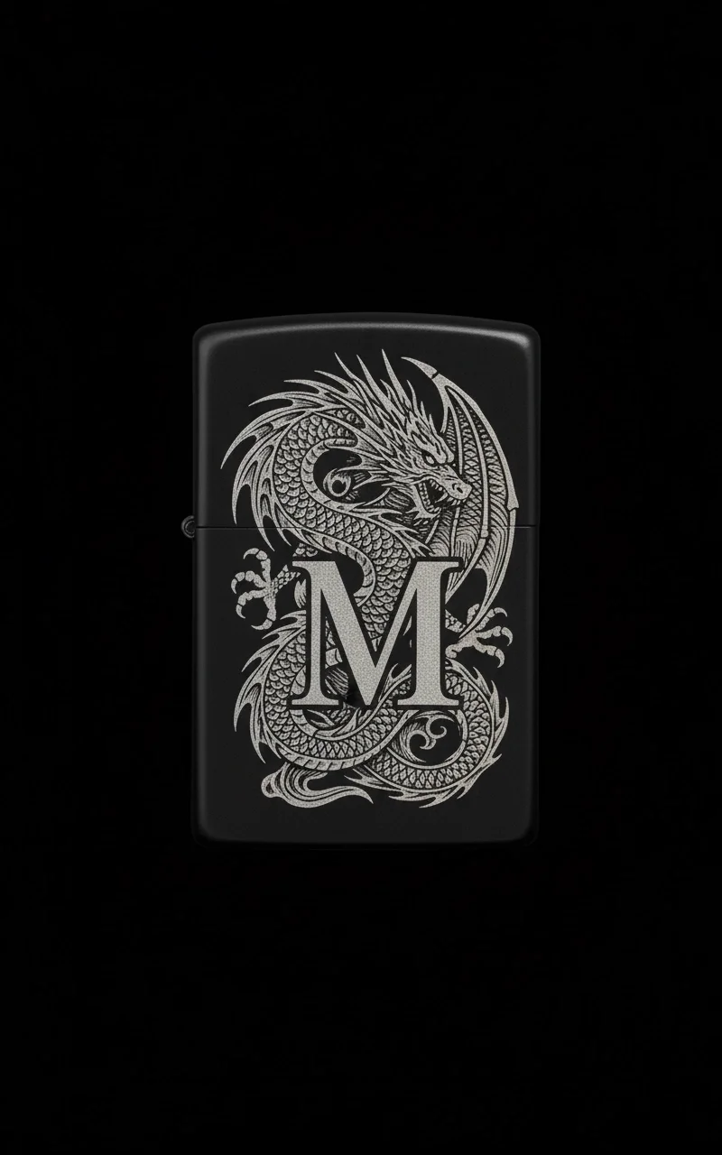 Zippo Ejderha Figürlü M Harfli Tasarım - V58