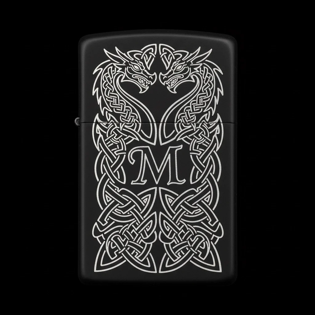 Zippo Ejderha Figürlü M Harfli Tasarım - V6