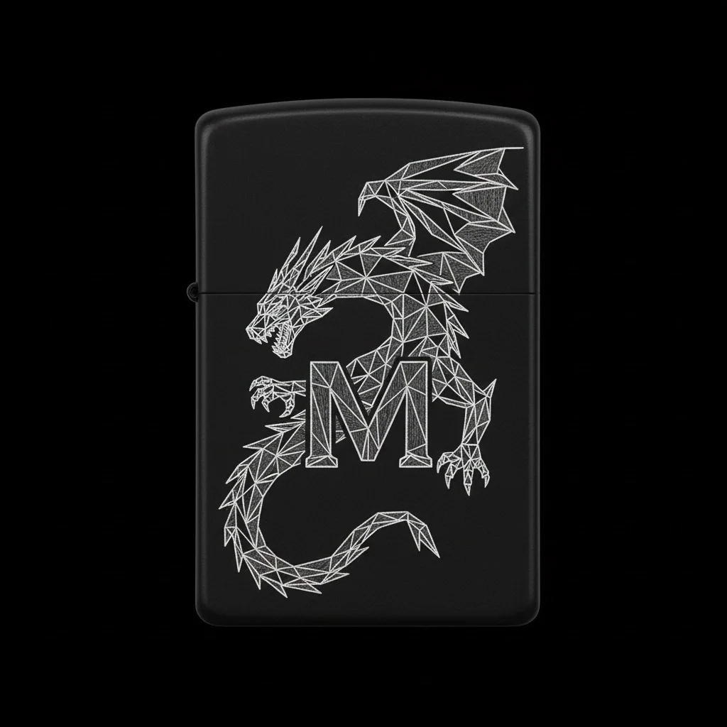 Zippo Ejderha Figürlü M Harfli Tasarım - V60