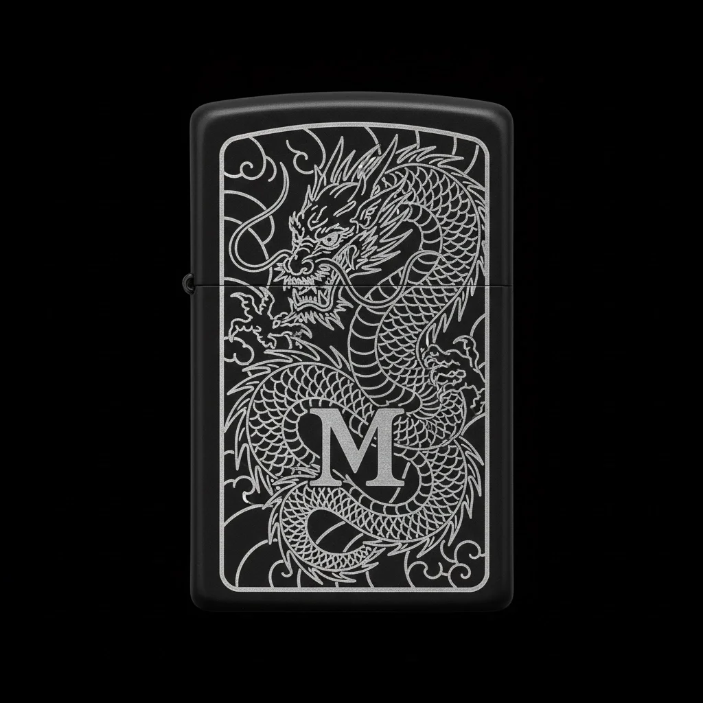 Zippo Ejderha Figürlü M Harfli Tasarım - V61