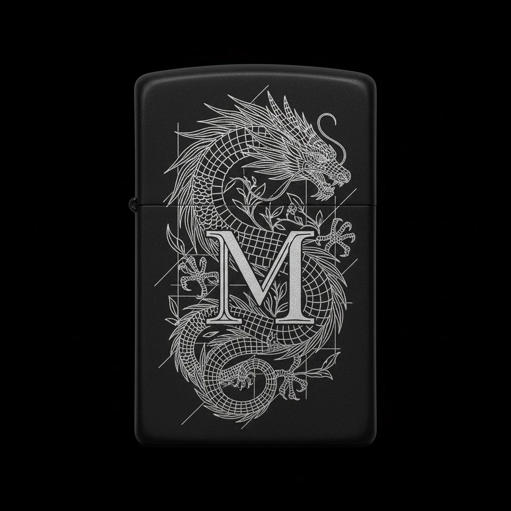 Zippo Ejderha Figürlü M Harfli Tasarım - V63