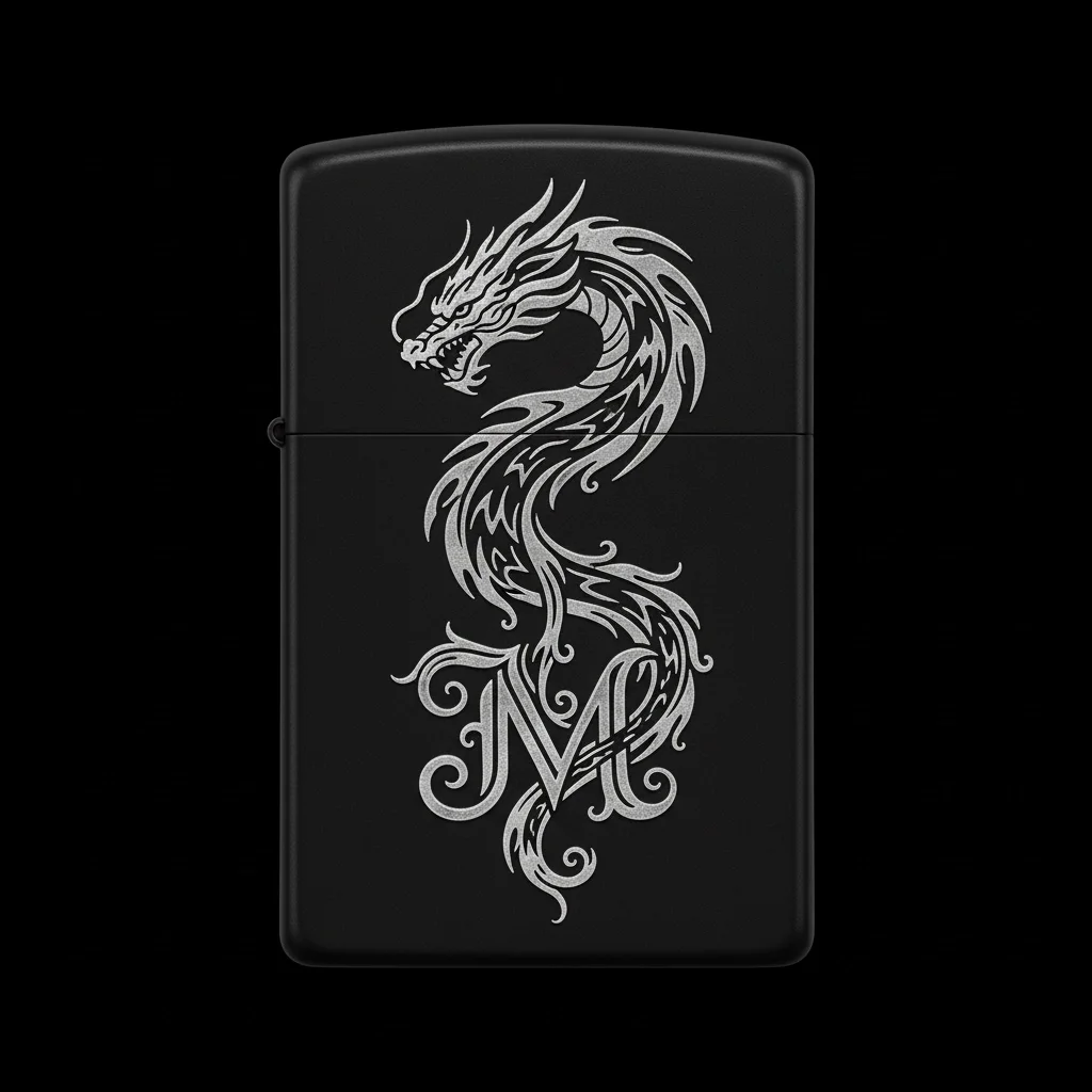 Zippo Ejderha Figürlü M Harfli Tasarım - V66