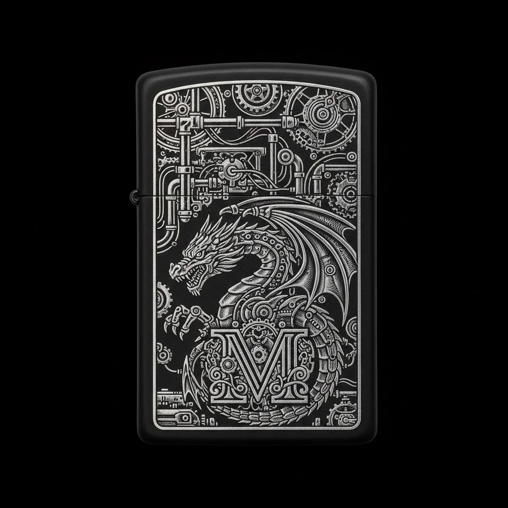 Zippo Ejderha Figürlü M Harfli Tasarım - V67