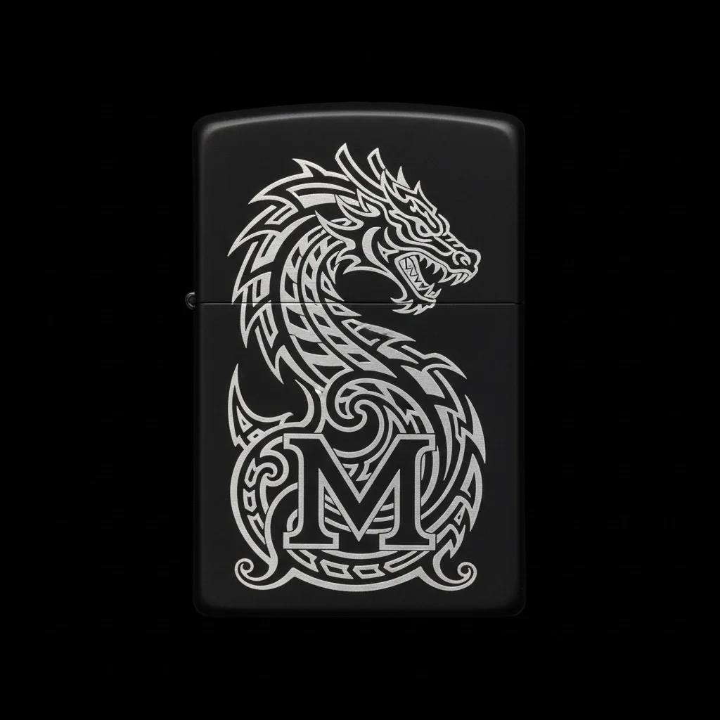 Zippo Ejderha Figürlü M Harfli Tasarım - V68
