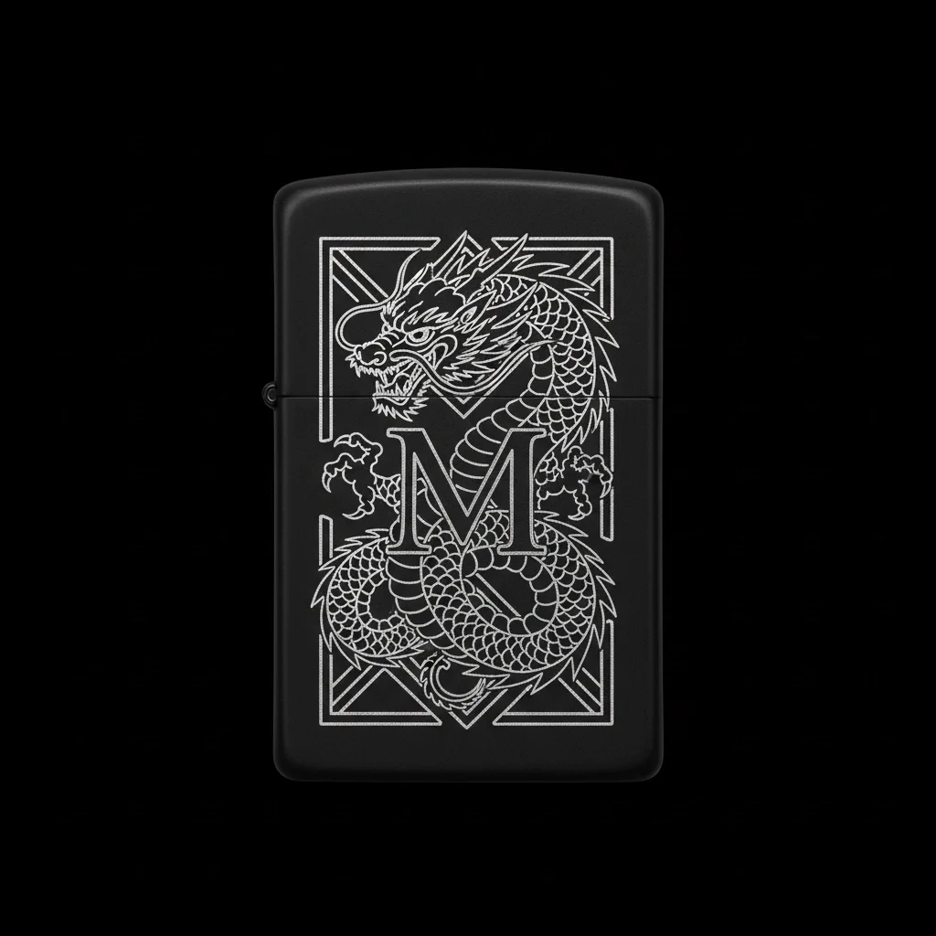 Zippo Ejderha Figürlü M Harfli Tasarım - V7
