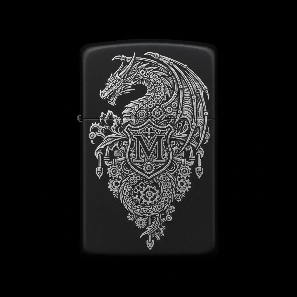 Zippo Ejderha Figürlü M Harfli Tasarım - V71