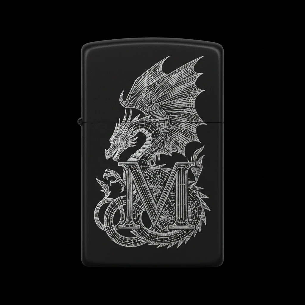 Zippo Ejderha Figürlü M Harfli Tasarım - V75