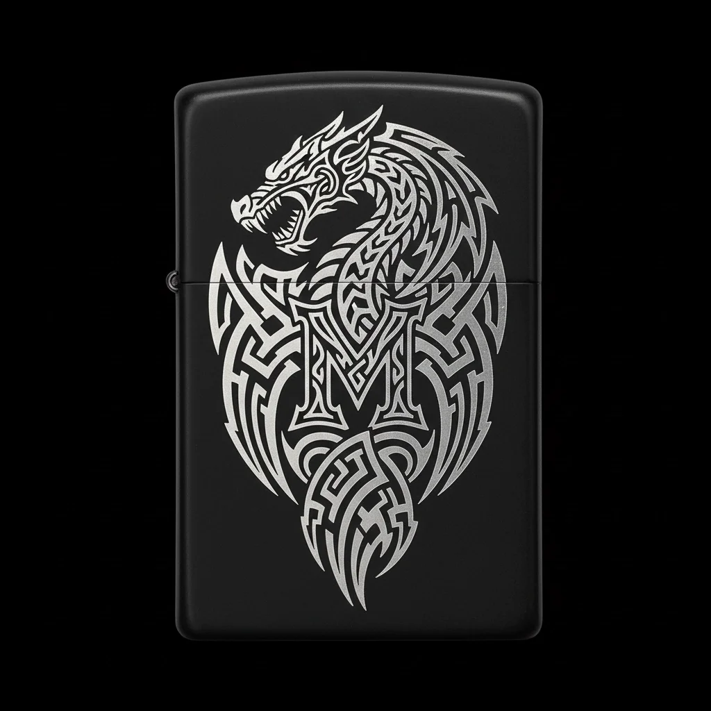 Zippo Ejderha Figürlü M Harfli Tasarım - V77