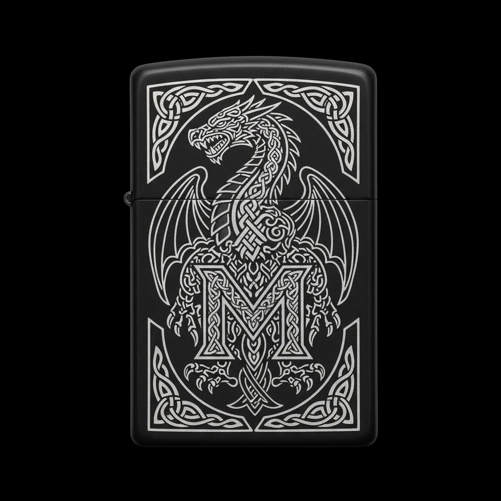 Zippo Ejderha Figürlü M Harfli Tasarım - V78