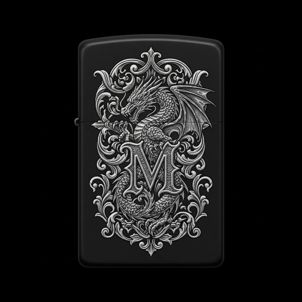 Zippo Ejderha Figürlü M Harfli Tasarım - V79