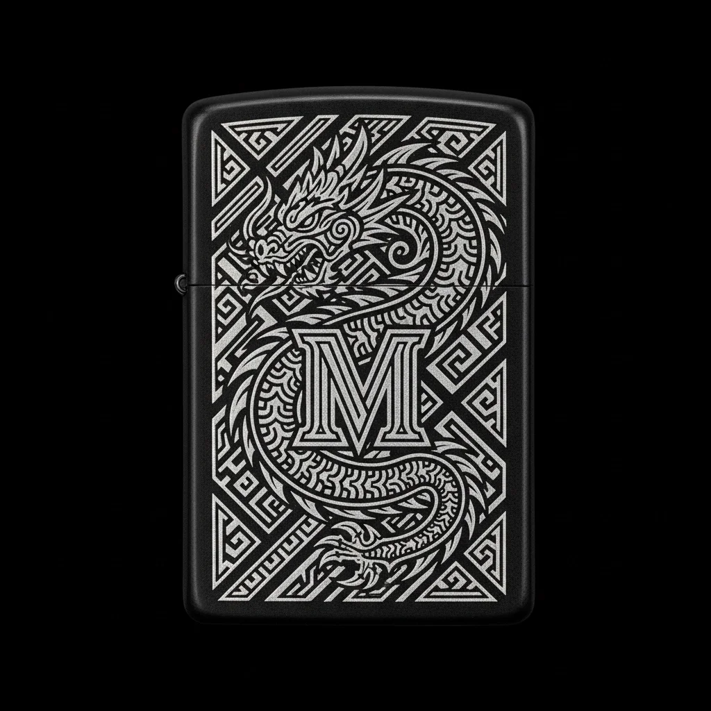 Zippo Ejderha Figürlü M Harfli Tasarım - V8