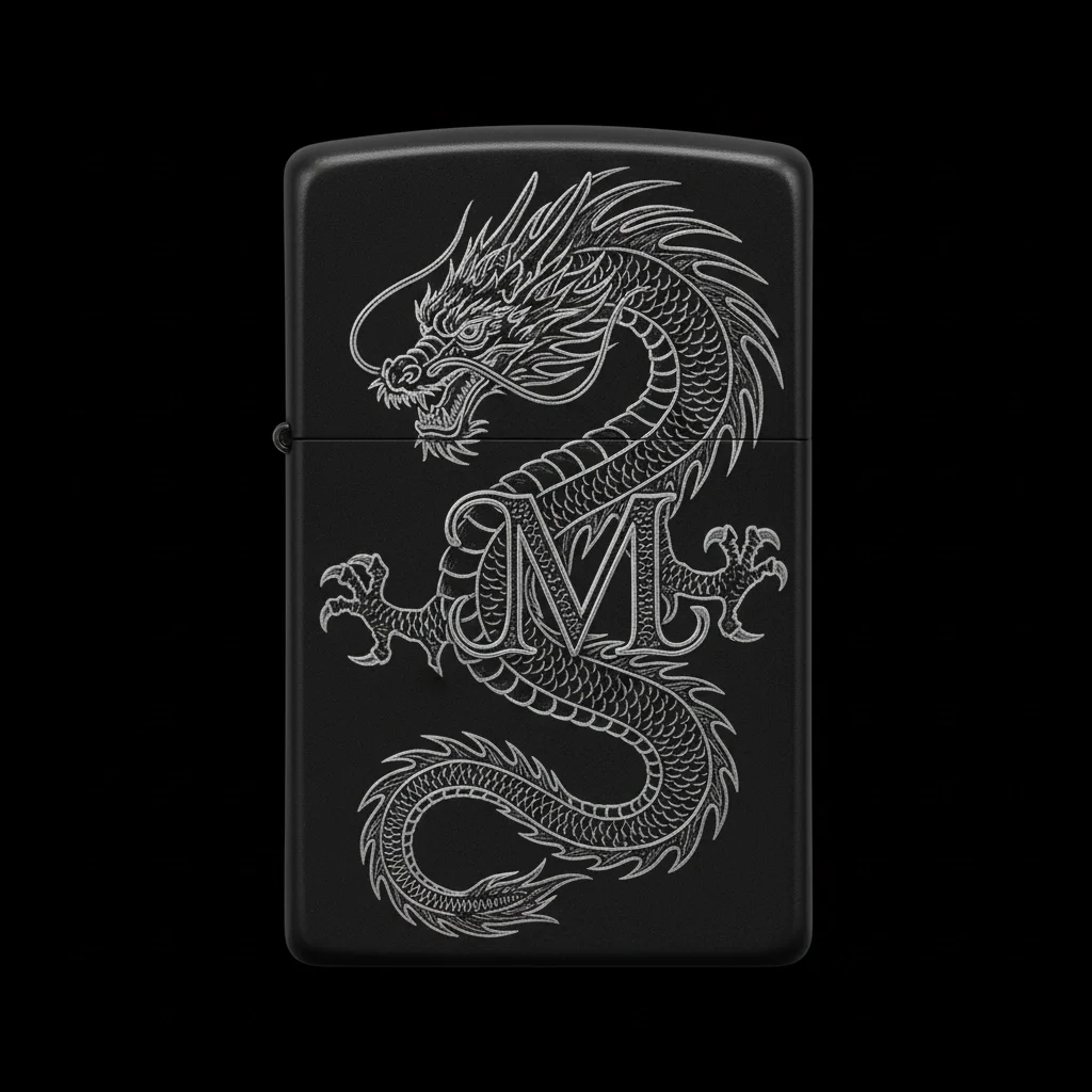 Zippo Ejderha Figürlü M Harfli Tasarım - V81