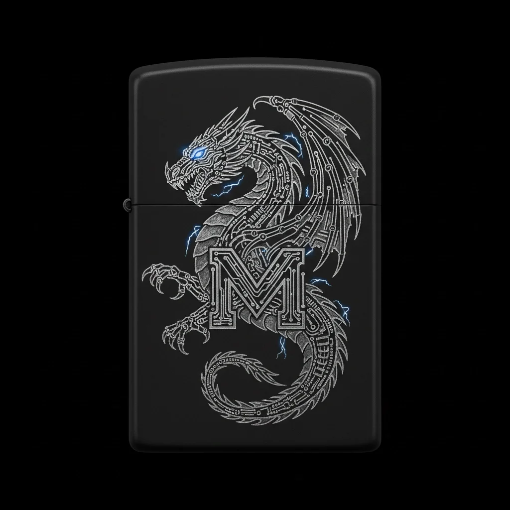 Zippo Ejderha Figürlü M Harfli Tasarım - V82