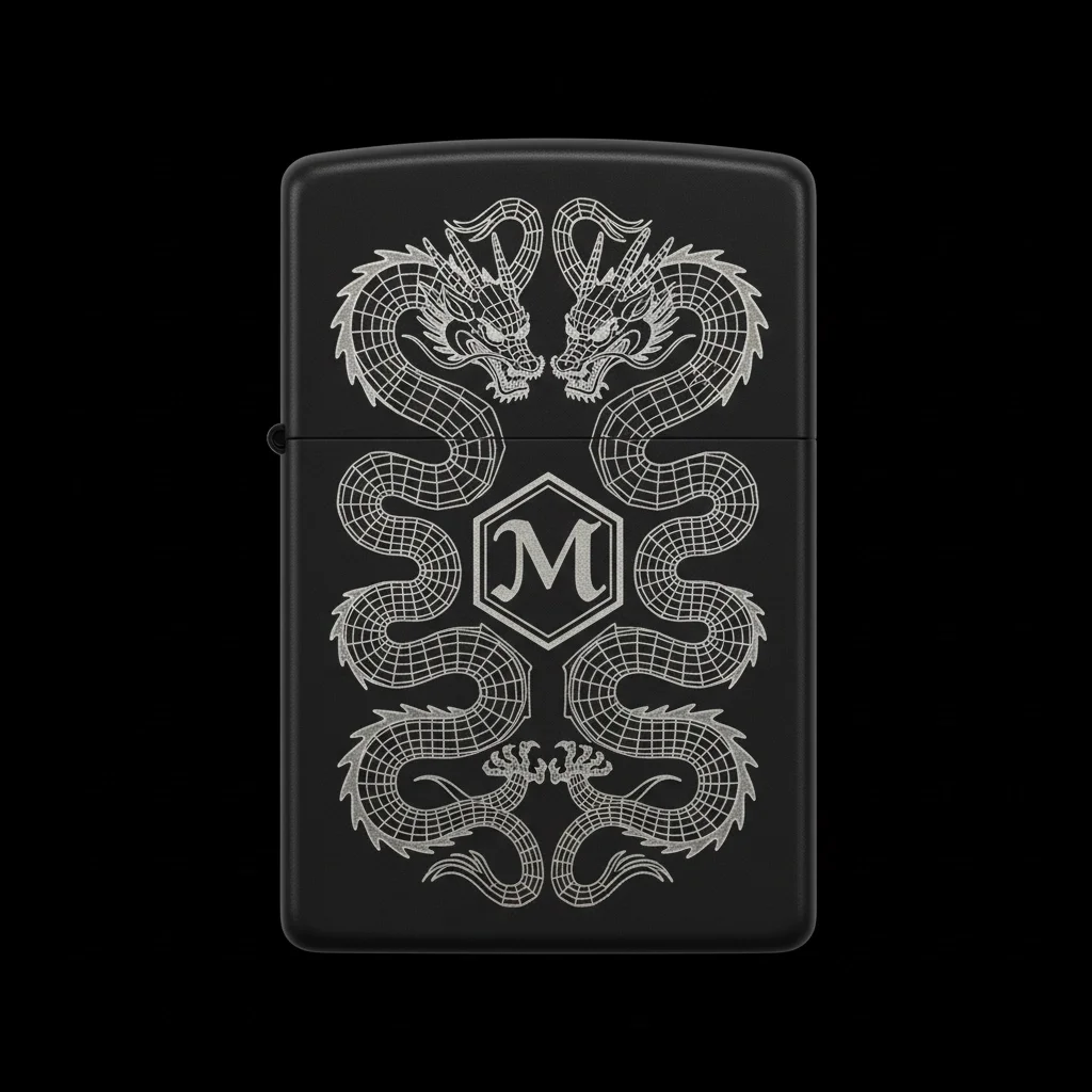 Zippo Ejderha Figürlü M Harfli Tasarım - V83