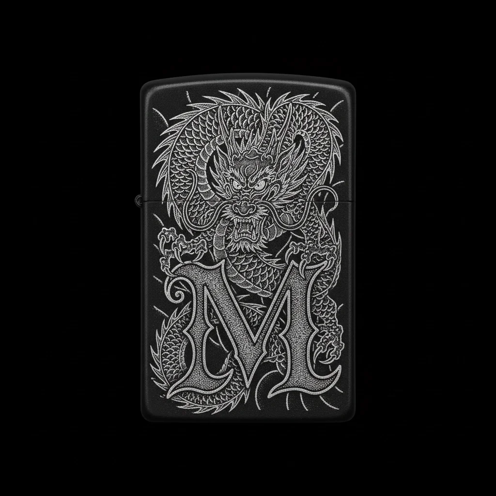 Zippo Ejderha Figürlü M Harfli Tasarım - V85