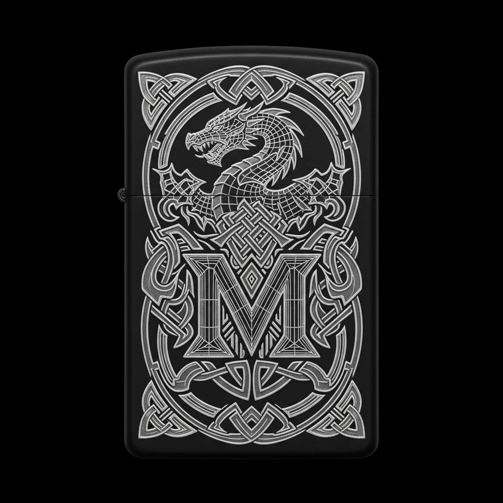 Zippo Ejderha Figürlü M Harfli Tasarım - V86