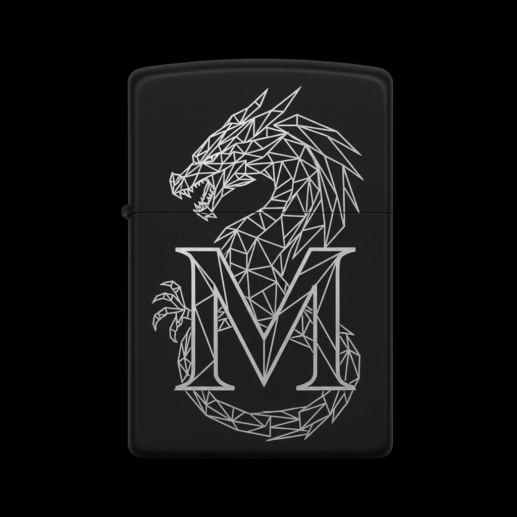 Zippo Ejderha Figürlü M Harfli Tasarım - V87