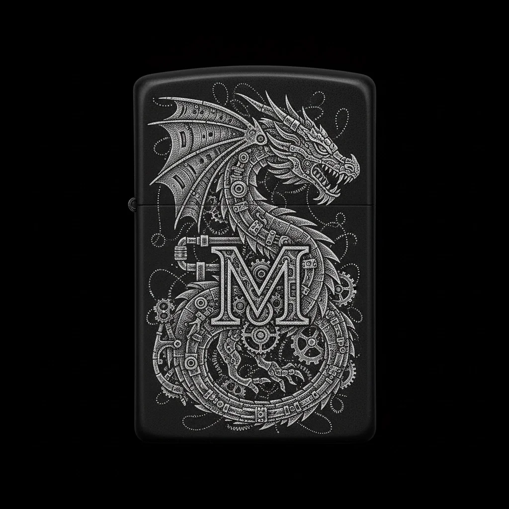 Zippo Ejderha Figürlü M Harfli Tasarım - V88