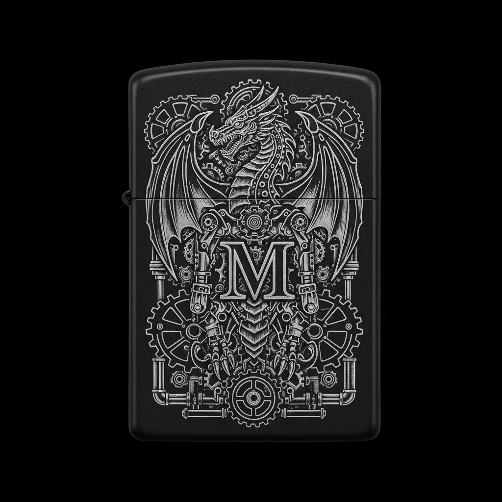 Zippo Ejderha Figürlü M Harfli Tasarım - V89