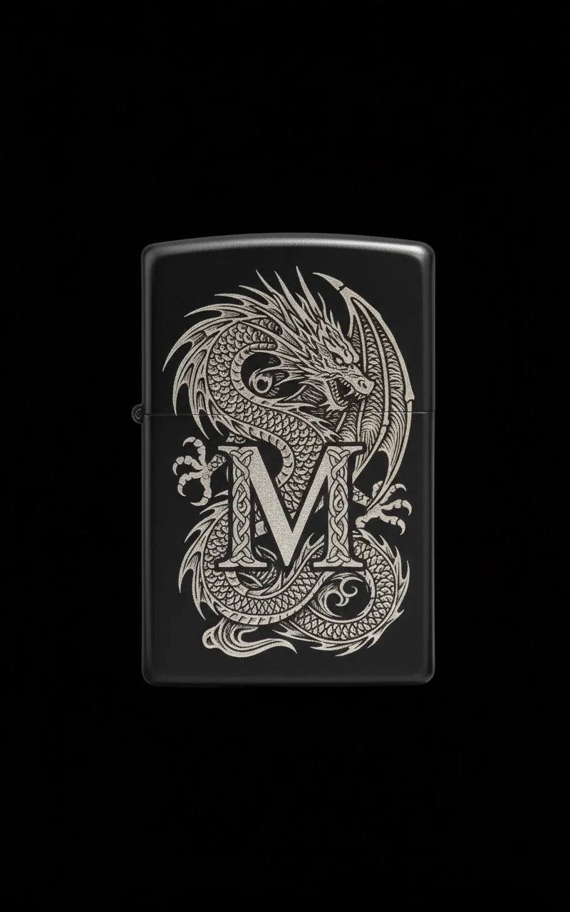Zippo Ejderha Figürlü M Harfli Tasarım - V9