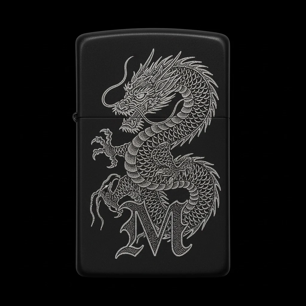 Zippo Ejderha Figürlü M Harfli Tasarım - V90