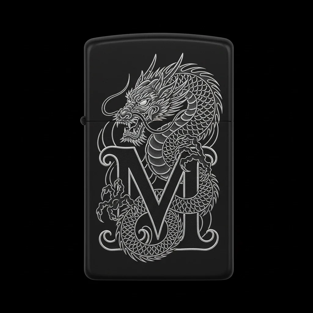 Zippo Ejderha Figürlü M Harfli Tasarım - V91