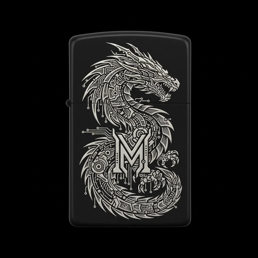 Zippo Ejderha Figürlü M Harfli Tasarım - V92