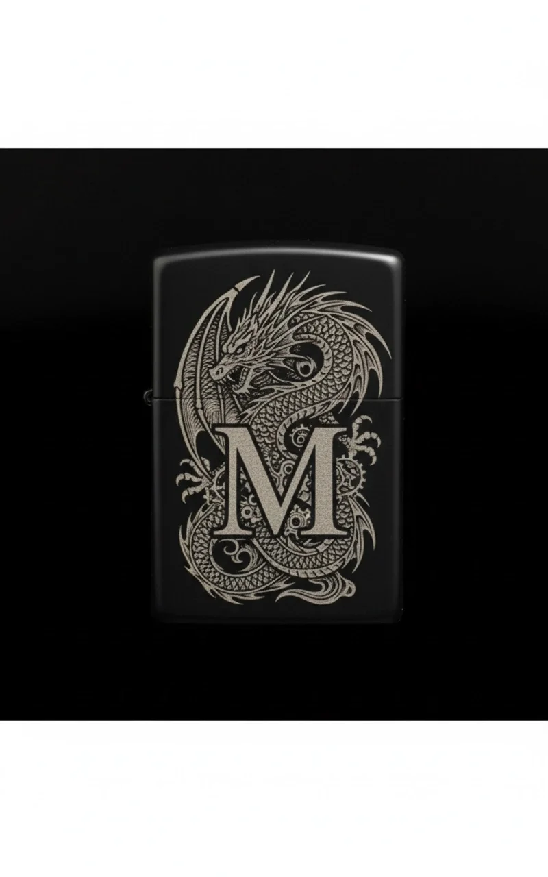Zippo Ejderha Figürlü M Harfli Tasarım - V93