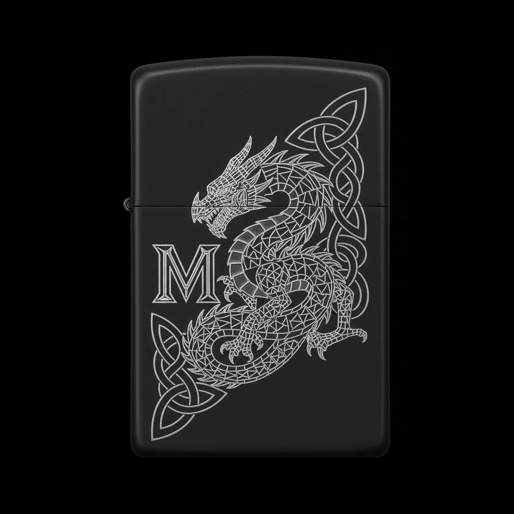 Zippo Ejderha Figürlü M Harfli Tasarım - V94