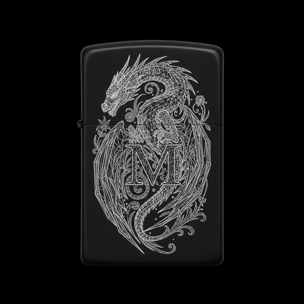 Zippo Ejderha Figürlü M Harfli Tasarım - V96