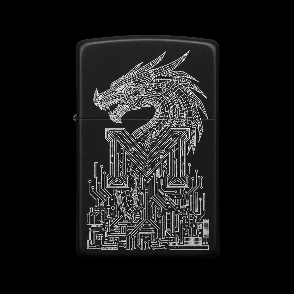 Zippo Ejderha Figürlü M Harfli Tasarım - V97