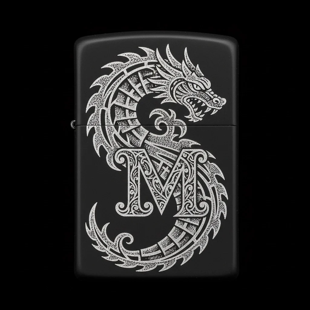 Zippo Ejderha Figürlü M Harfli Tasarım - V99