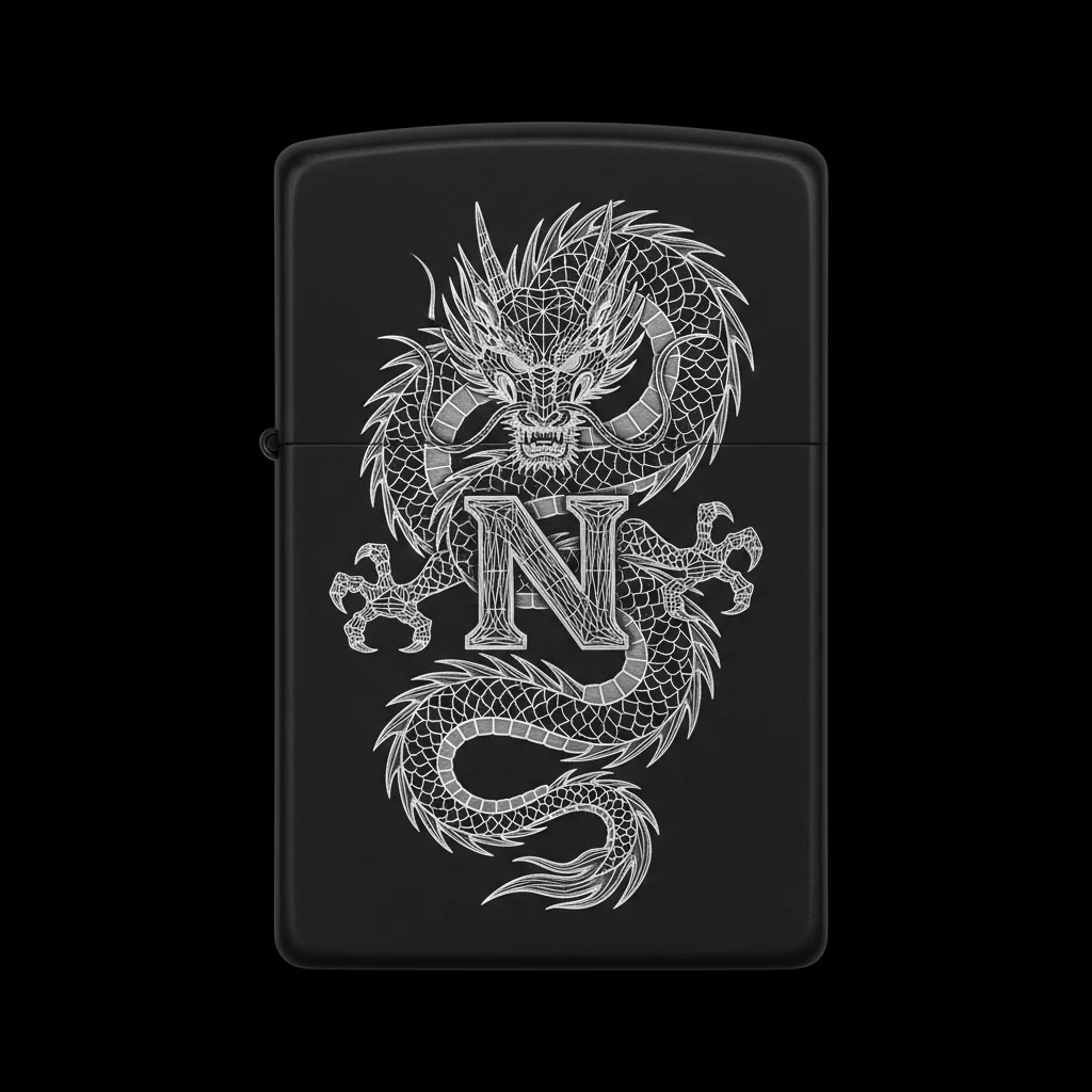 Zippo Ejderha Figürlü N Harfli Tasarım - V11