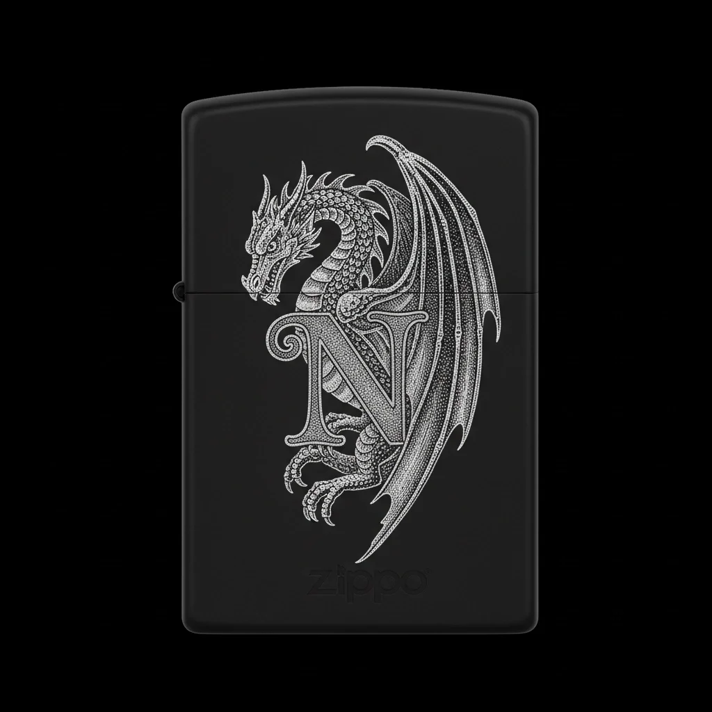 Zippo Ejderha Figürlü N Harfli Tasarım - V17