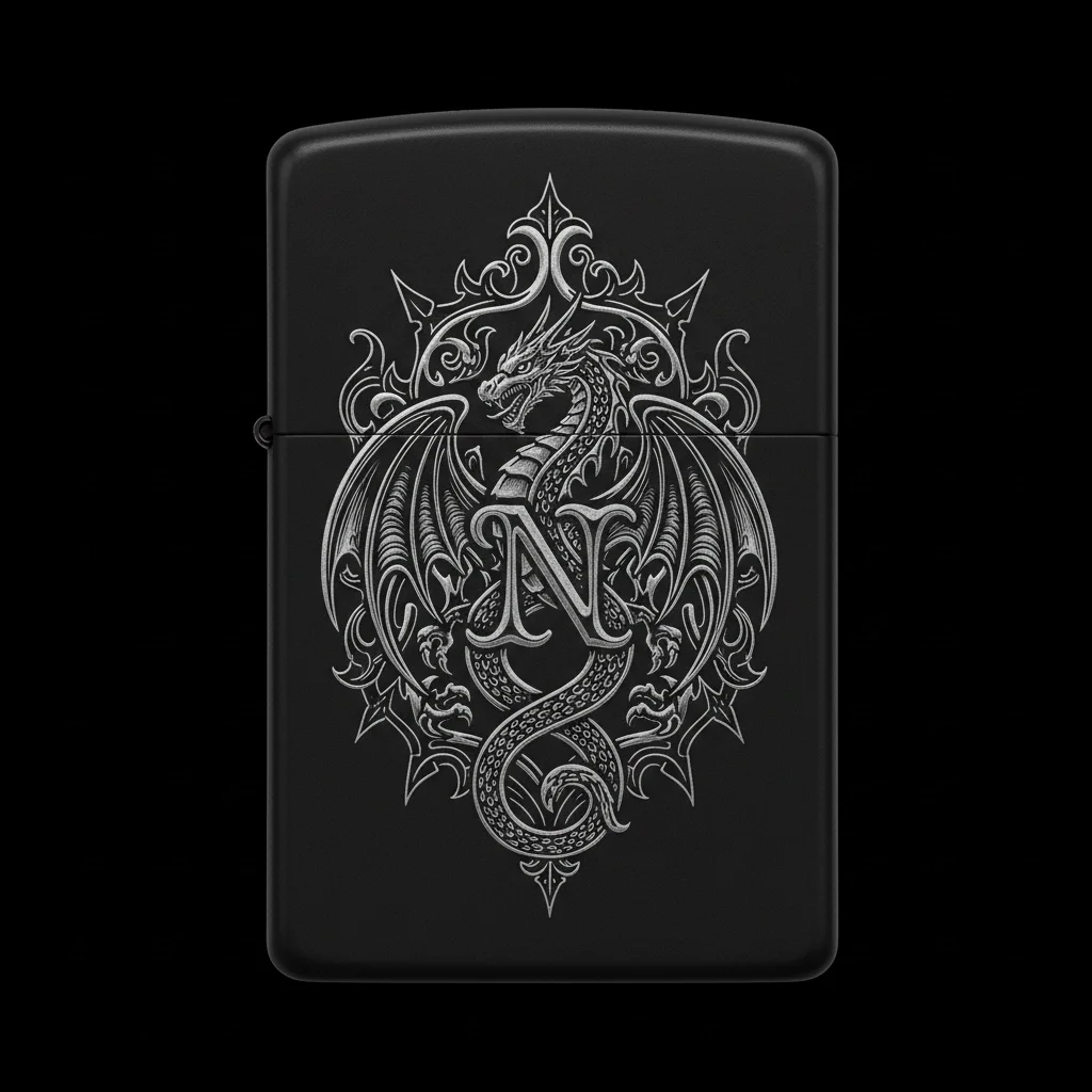 Zippo Ejderha Figürlü N Harfli Tasarım - V25