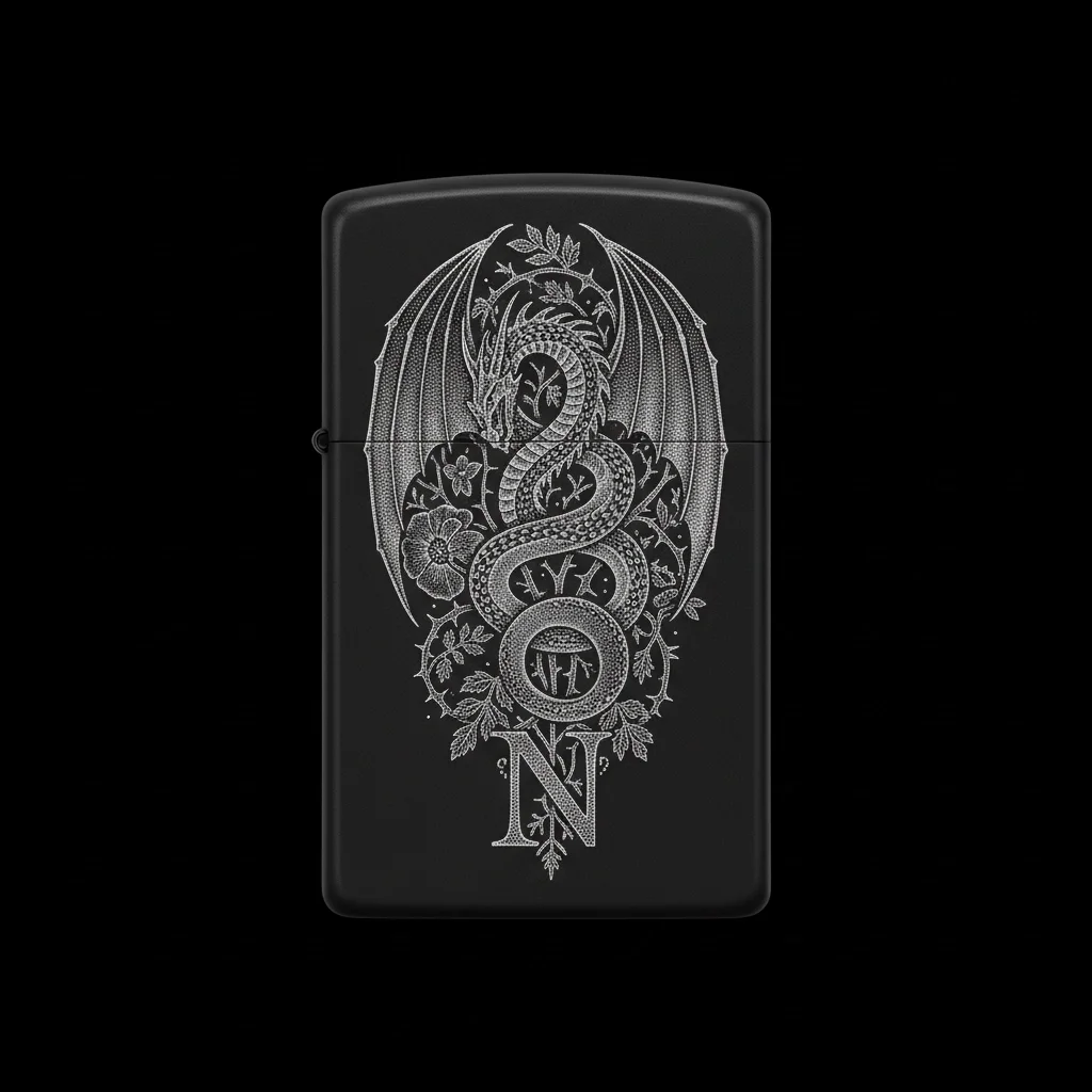 Zippo Ejderha Figürlü N Harfli Tasarım - V33