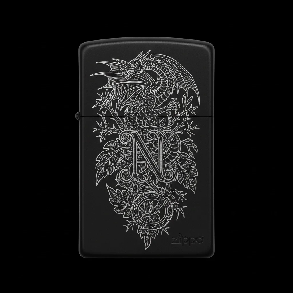 Zippo Ejderha Figürlü N Harfli Tasarım - V39