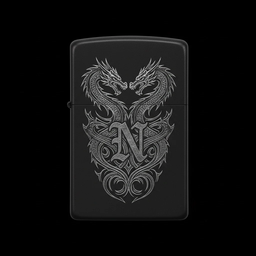 Zippo Ejderha Figürlü N Harfli Tasarım - V8