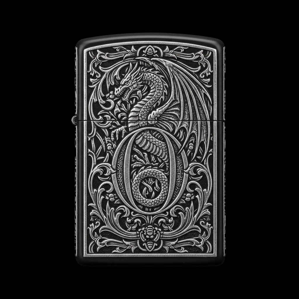 Zippo Ejderha Figürlü O Harfli Tasarım - V12