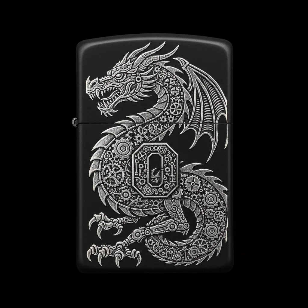 Zippo Ejderha Figürlü O Harfli Tasarım - V14