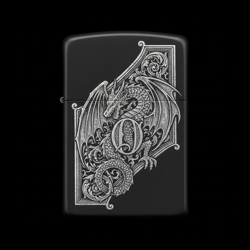 Zippo Ejderha Figürlü O Harfli Tasarım - V20
