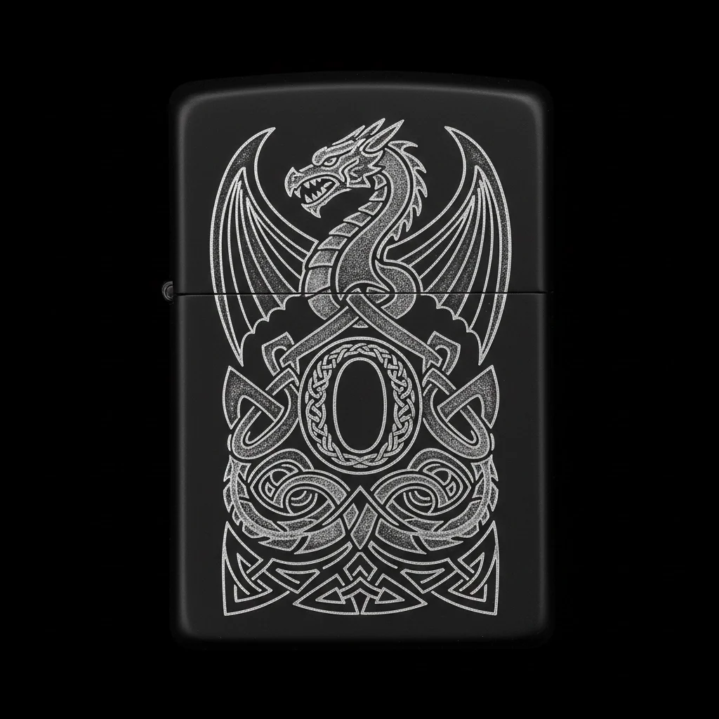 Zippo Ejderha Figürlü O Harfli Tasarım - V33