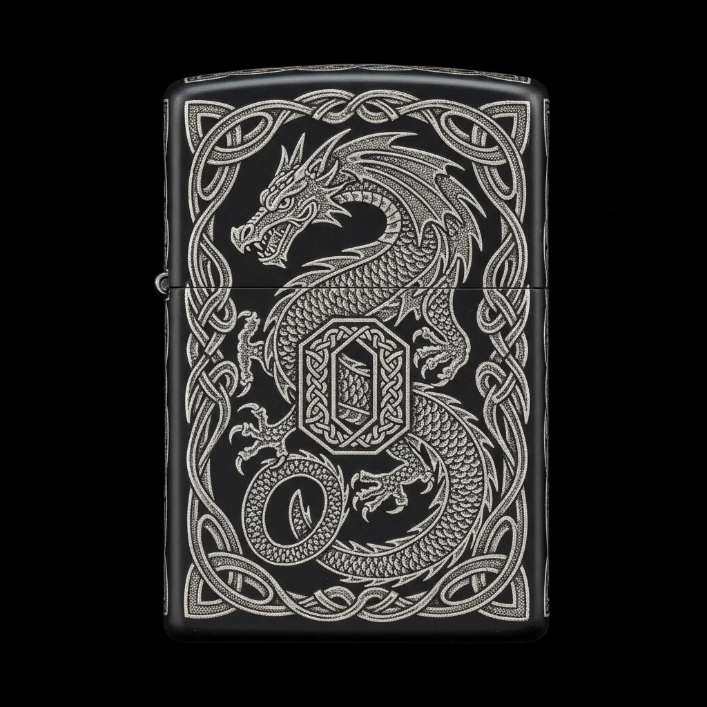 Zippo Ejderha Figürlü O Harfli Tasarım - V39